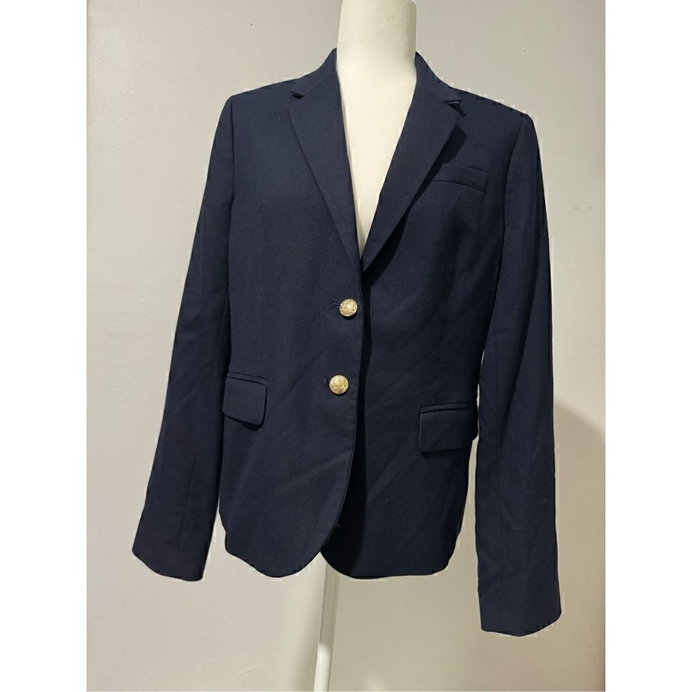 J. Crew navy blue blazer gold crescent button front wool blend